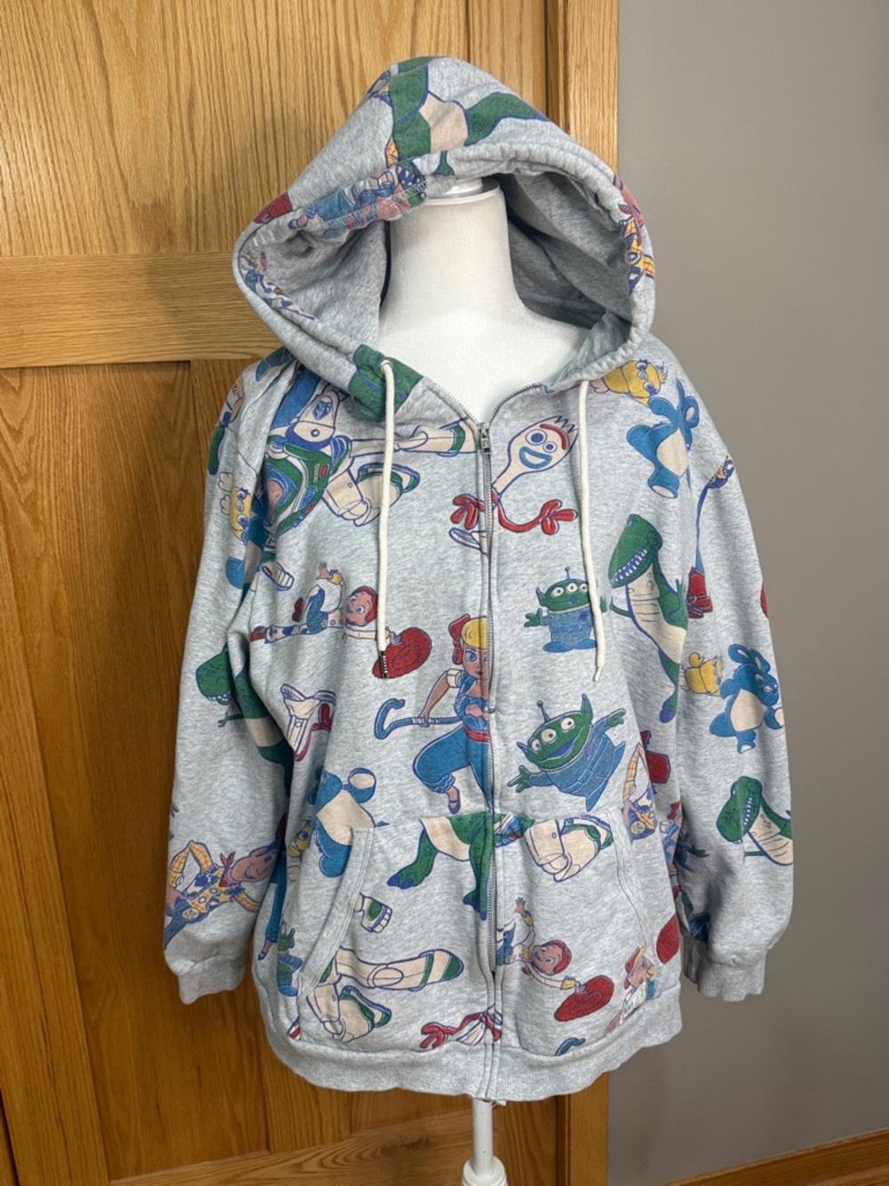 Disney Light Gray Zip-Up Hoodie with Multicolor Toy Story Prints